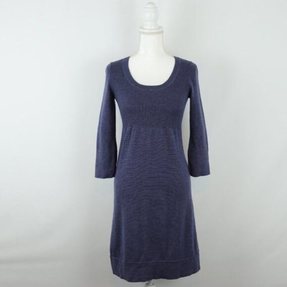 Boden Women's Size 8 Blue Tight Knit Scoop Neck 3/4 Sleeve Mini Sweater Dress - Picture 1 of 6